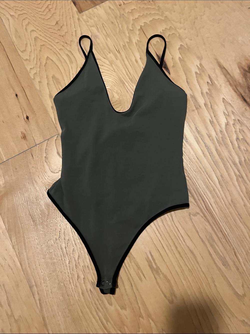 Express Olive Bodysuit with Black Trim